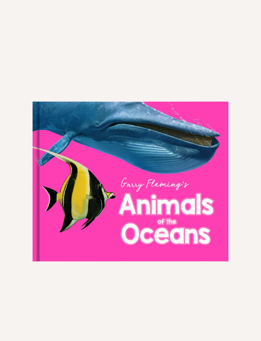 A book cover titled "Discover the Animals of the Ocean (Neon Edition)" from Lake Press features a blue whale and a colorful tropical fish against a pink background. The text and animals are prominently displayed, suggesting the children's book provides information on oceanic wildlife with captivating illustrations.