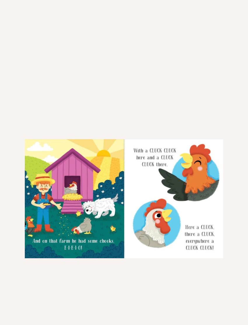 The image shows the cover of a children's book titled "Nursery Rhyme Picture Book - Old MacDonald Had a Farm" by Lake Press. The cover illustration features a smiling farmer holding a pitchfork and some hay, standing next to a goat. Surrounding them are various farm animals, and there's a small red bird perched on the book's title.