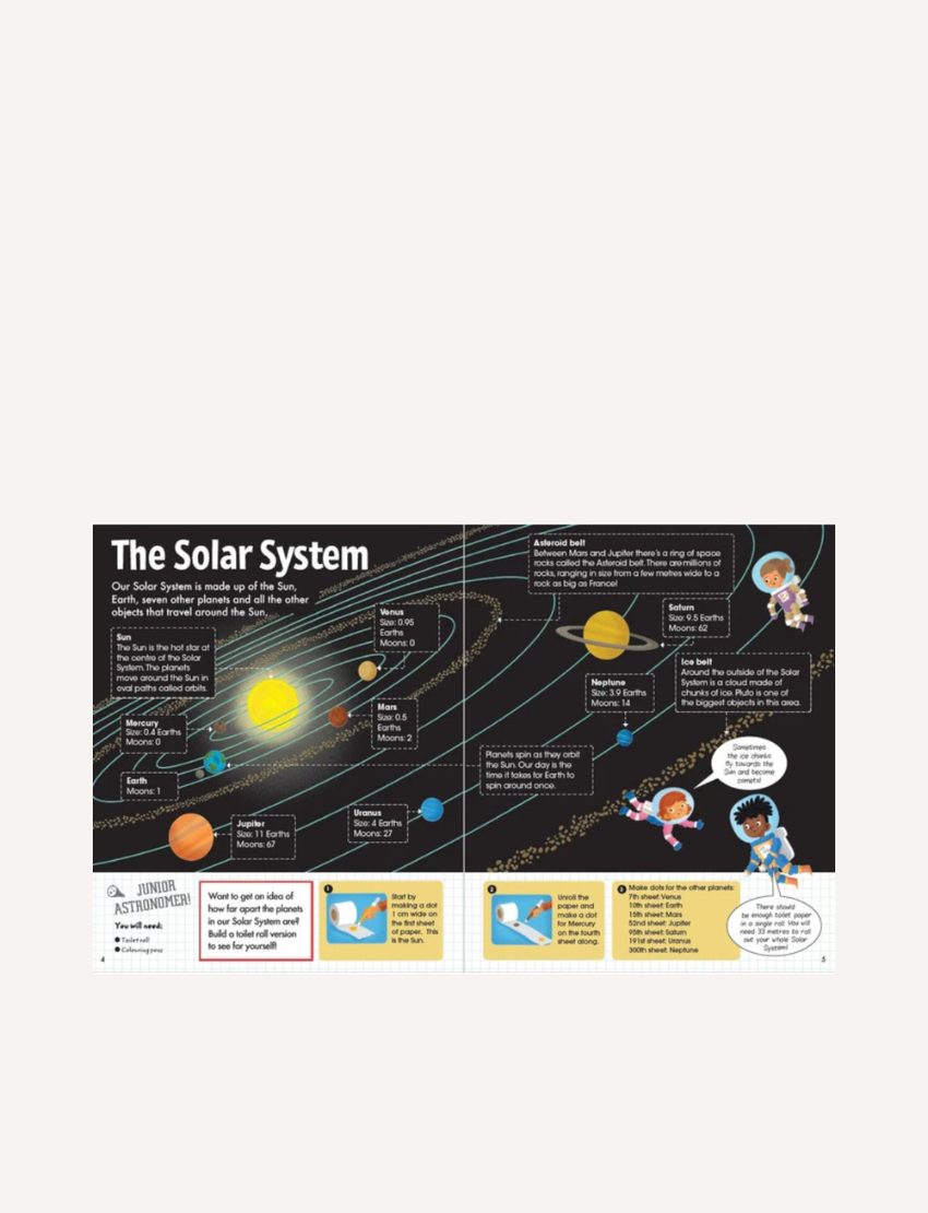 A jigsaw puzzle box labeled "FunFacts - Book & Jigsaw - The Solar System" from the brand Lake Press sits on a white background. The blue box features colorful illustrations of planets, a rocket, and an astronaut. With 100 pieces, it promises hours of fun and learning, and notably includes a Solar System book for added exploration.