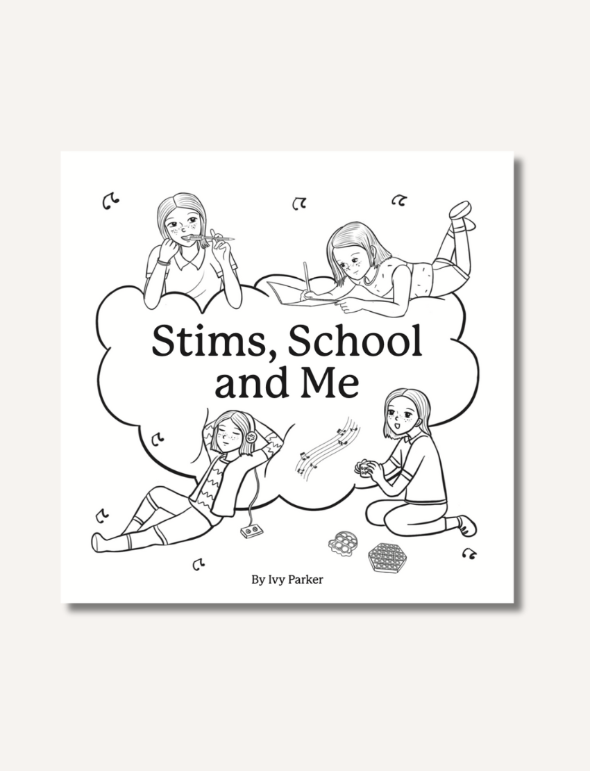 'Stims, School and Me' storybook cover from The Play Way, a therapist-designed tool for children exploring sensory regulation and stims.