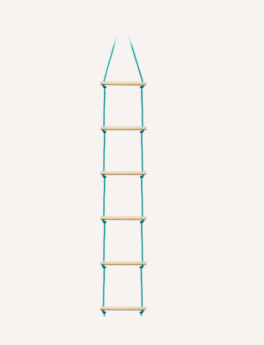 Box of a Slackers Ninja Rope Ladder 8', showcasing a child climbing in a park setting. The packaging emphasizes its secure wooden rungs and 96-inch vertical climbing design. Recommended for ages 5 and up.