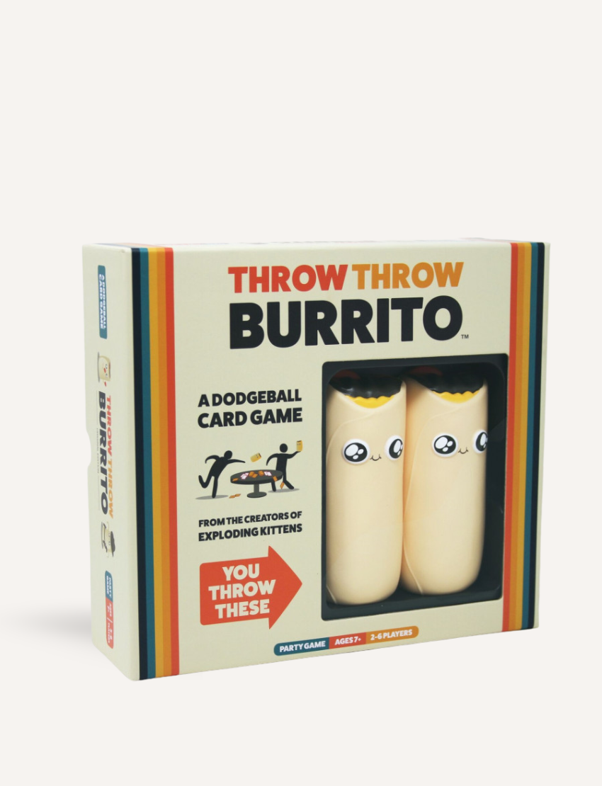 Throw Throw Burrito card game box featuring burritos and playful design.