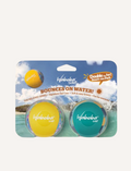 The Mini Twin Pack Water Bounce Balls packaging by Waboba features two colorful spheres, one in yellow and the other in teal, along with the catchy tagline 