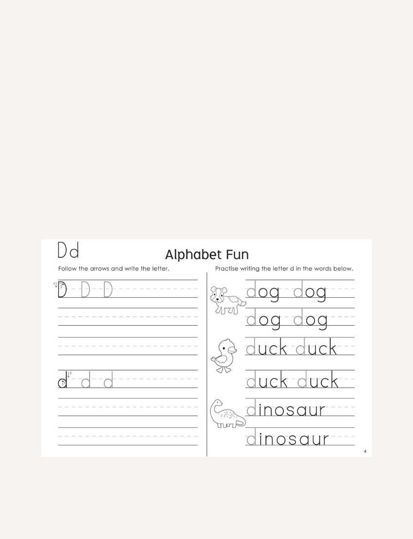 A worksheet in the "Little Genius Vol. 2 - Mega Activity Pad Kindergarten" by Lake Press features an activity called "Number Fun," where children can color teddy bears while following arrows and practicing writing the number and word "Eight." The page includes eight teddy bear illustrations along with lines for writing both the numeral "8" and the word "Eight.