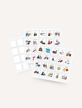 The Kinder Routine Magnet Set by Sensory Play Australia includes three sheets of illustrated activity cards that display images and text depicting actions like playing, eating, and exercising. Additionally, there's a blank template for creating extra cards.