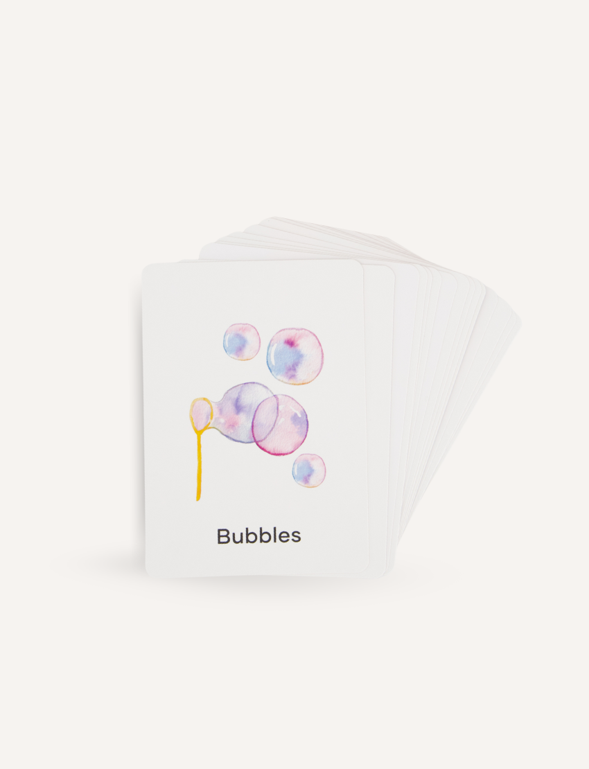 An image showing the front and back of a "Breathing Cards Set in Box" by Sensory Play Australia. The front features a teddy bear and colorful illustrations, while the back provides instructions on mindful breathing and details about how these cards can help with self-regulation skills.