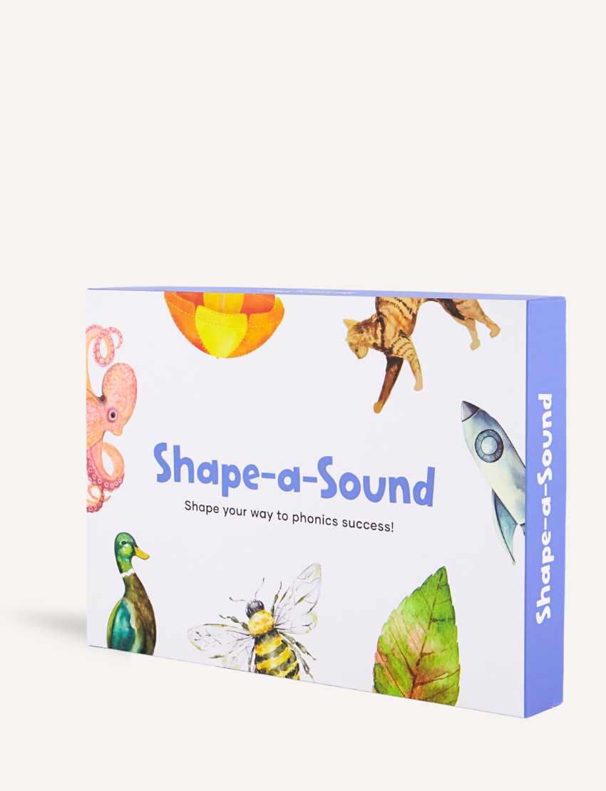 Shape-a-Sound' phonics game box from Sensory Play Australia. This therapist-designed tool with animal illustrations helps children with letter formation, sound recognition, and literacy skills.