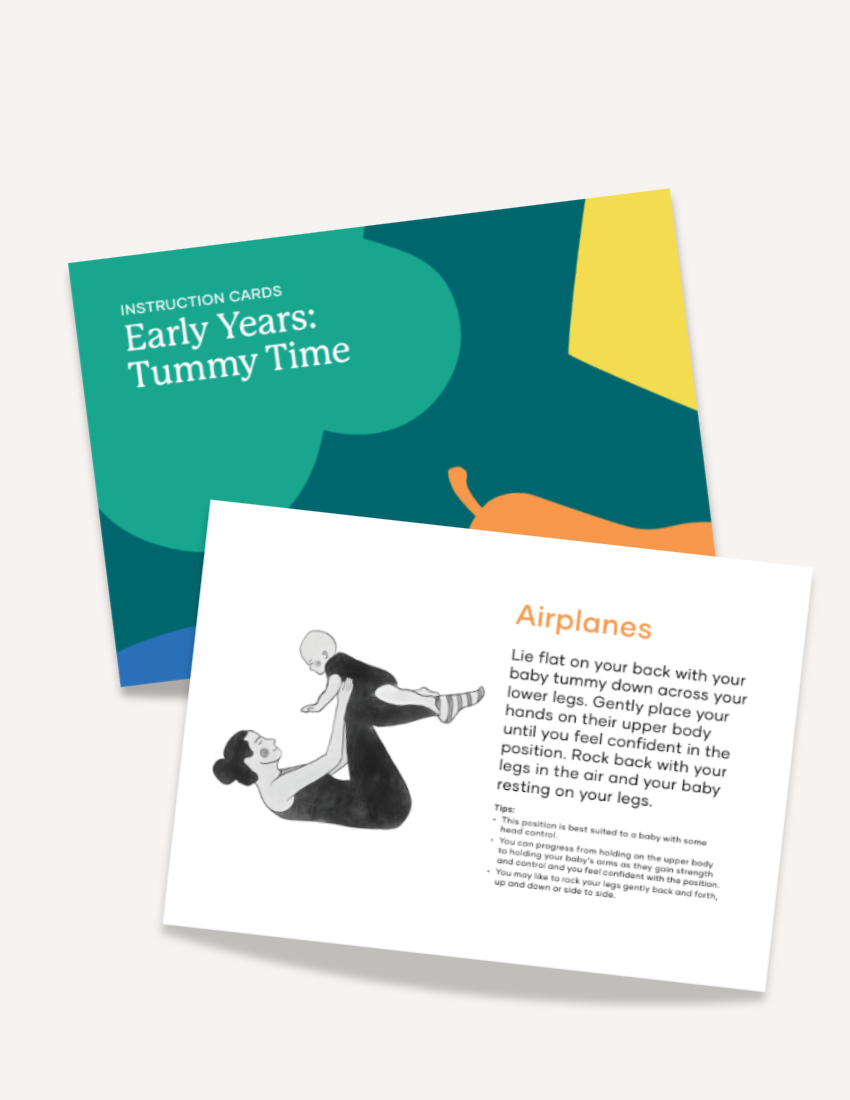 Early Years Tummy Time Instruction Cards by The Play Way. Therapist-designed cards for strengthening baby's muscles and coordination.