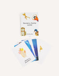 Front cover of the Nursery Rhyme Cards Set in Box (SPA) from Sensory Play Australia featuring charming illustrations of a monkey, a clock, a person, and a duck. The text reads, 