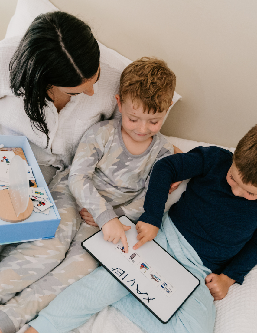 The Sleep Buddy by Sensory Play Australia is a delightful sleep-themed gift box featuring the children's book "Finley's Night-time Journey," a soothing bedtime routine board game, a comforting "Sweet Dreams" night light, and an informative booklet titled "Sleep." These items are elegantly organized in an open teal box to create the ideal sleep companion for your little one.