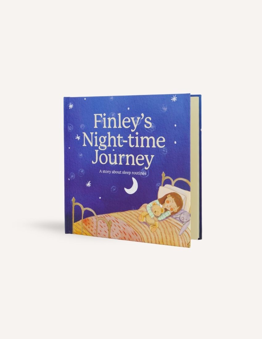 The "Finley’s Night-time Journey Storybook" by Sensory Play Australia is featured, showcasing a cover illustration of a child in bed holding a stuffed toy, with a moon in the background. The subtitle reads "A story about children's bedtime routines and emotional regulation.