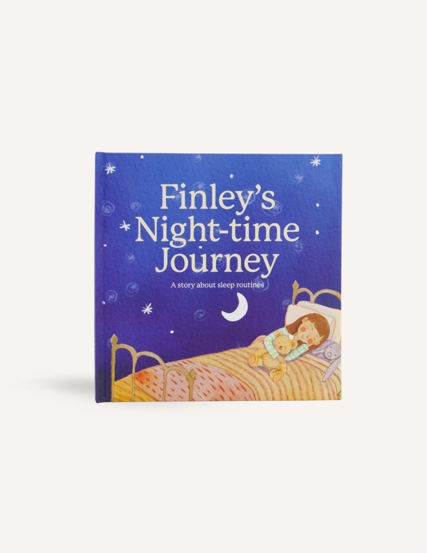 The "Finley’s Night-time Journey Storybook" by Sensory Play Australia is featured, showcasing a cover illustration of a child in bed holding a stuffed toy, with a moon in the background. The subtitle reads "A story about children's bedtime routines and emotional regulation.