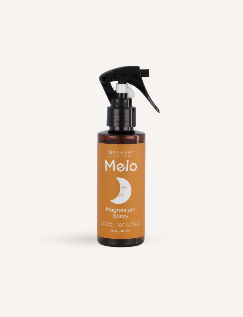 Melo Magnesium Spray by Dewy+Lewy Skincare, a 125ml Australian-made, cruelty-free, sulfate & alcohol-free relaxation spray.
