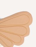 The Fairy Wings - Old Rose by Fabelab are a pair of fairy-inspired fabric wings crafted from organic cotton. These light brown wings feature scalloped edges and are secured with gold straps.