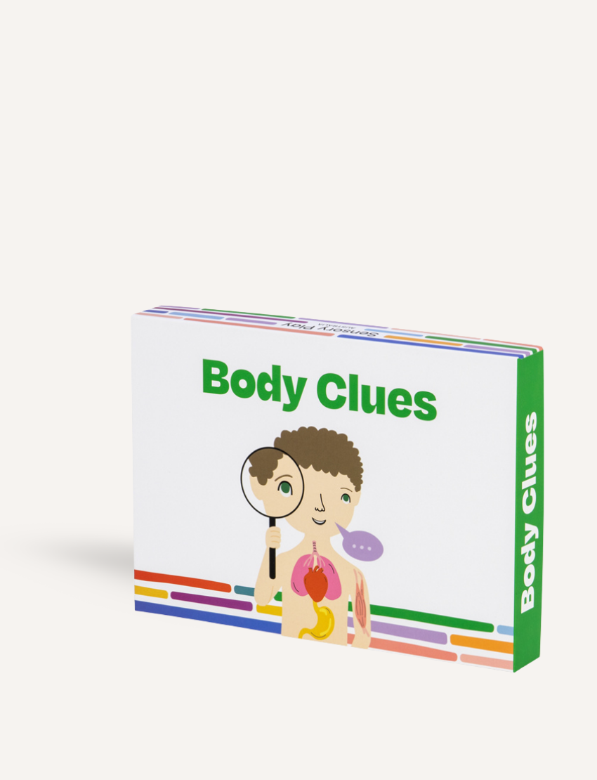 Body Clues Card Set box by Sensory Play Australia. Engaging children in self-awareness and understanding body signals through play.