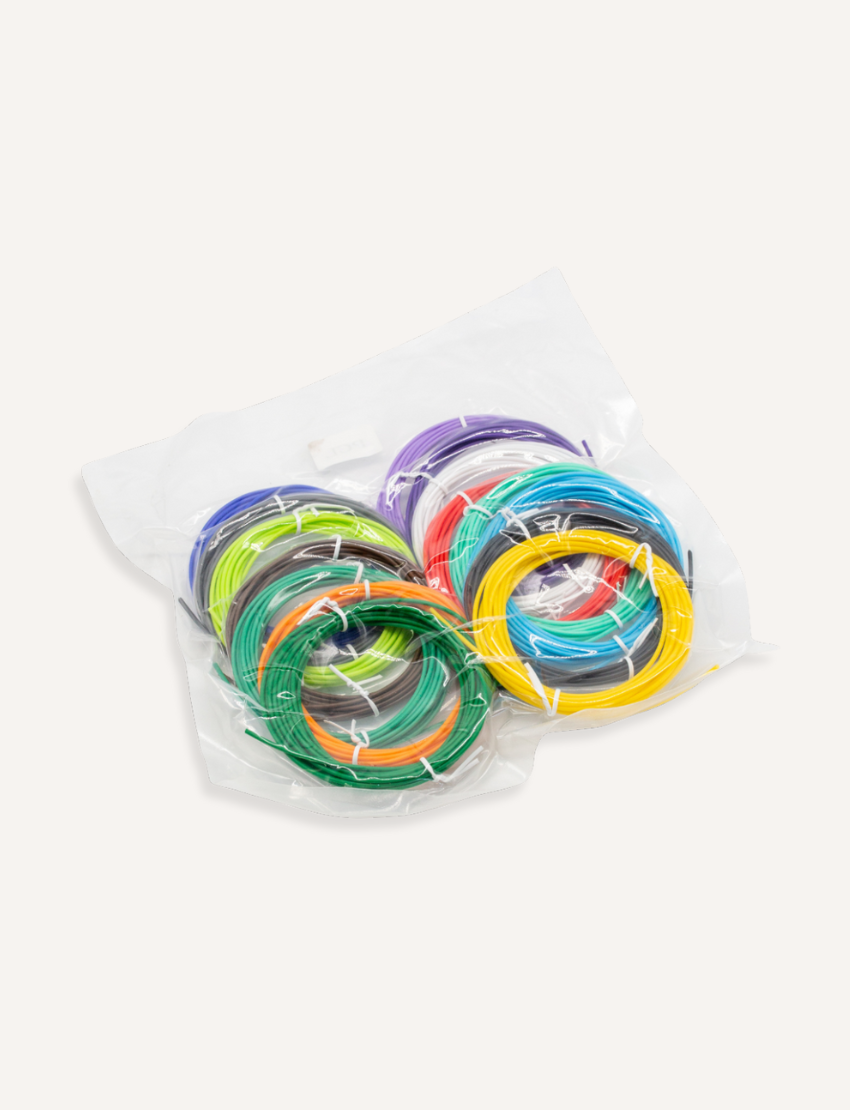 Colorful coils of 3D pen extra filament from The Play Way, neatly packaged in a clear bag for endless creative projects.