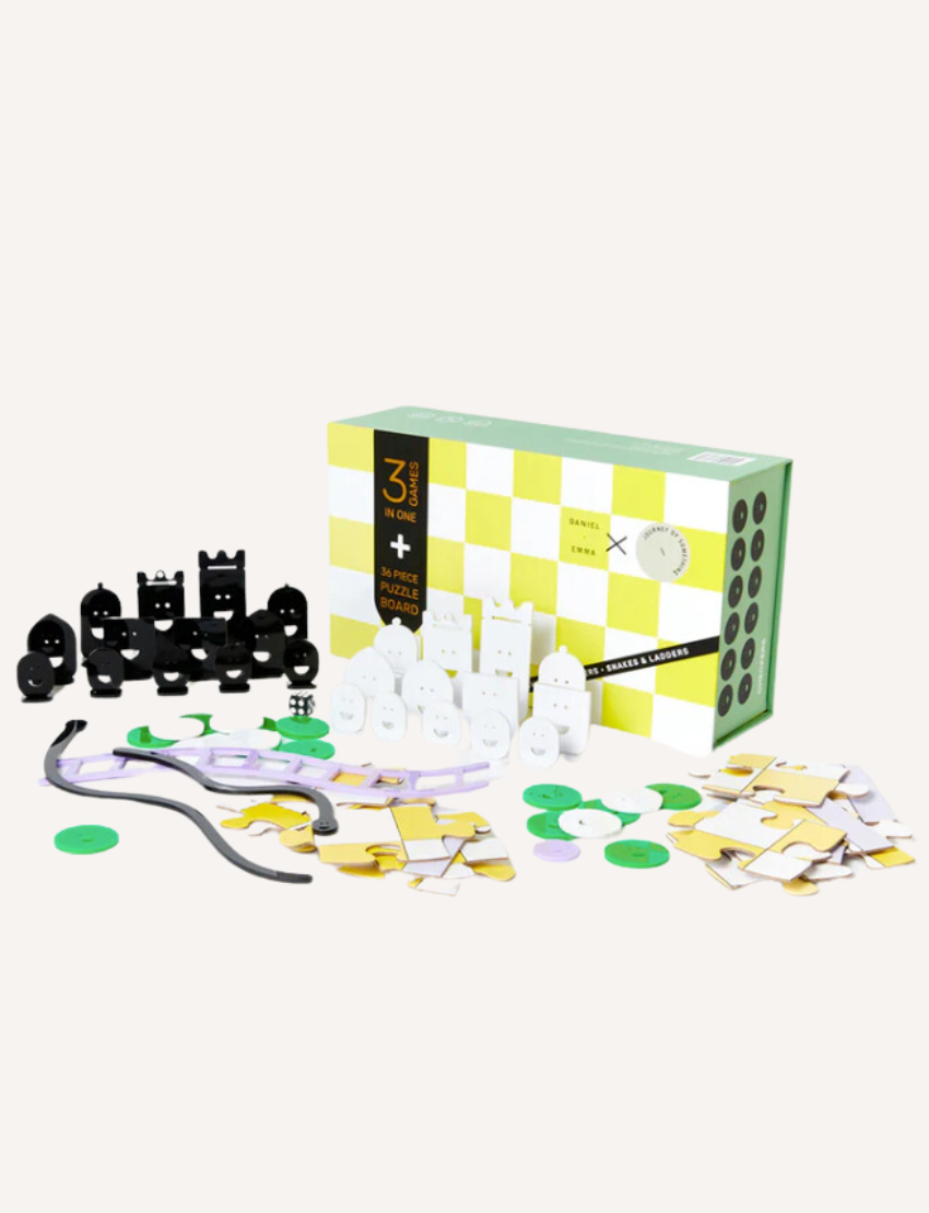 an image of the journey of something 3 in 1 game set, taco cat goat cheese pizza card game, and journey of something puzzle all bundled to be purchased at a discounted price.