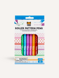 A pack of six Tiger Tribe Roller Pattern Pens, showcased in a cardboard box featuring a transparent plastic front. These pens come in various colors, suitable for children aged 5 and above, with a choking hazard warning for children under 3 years old.