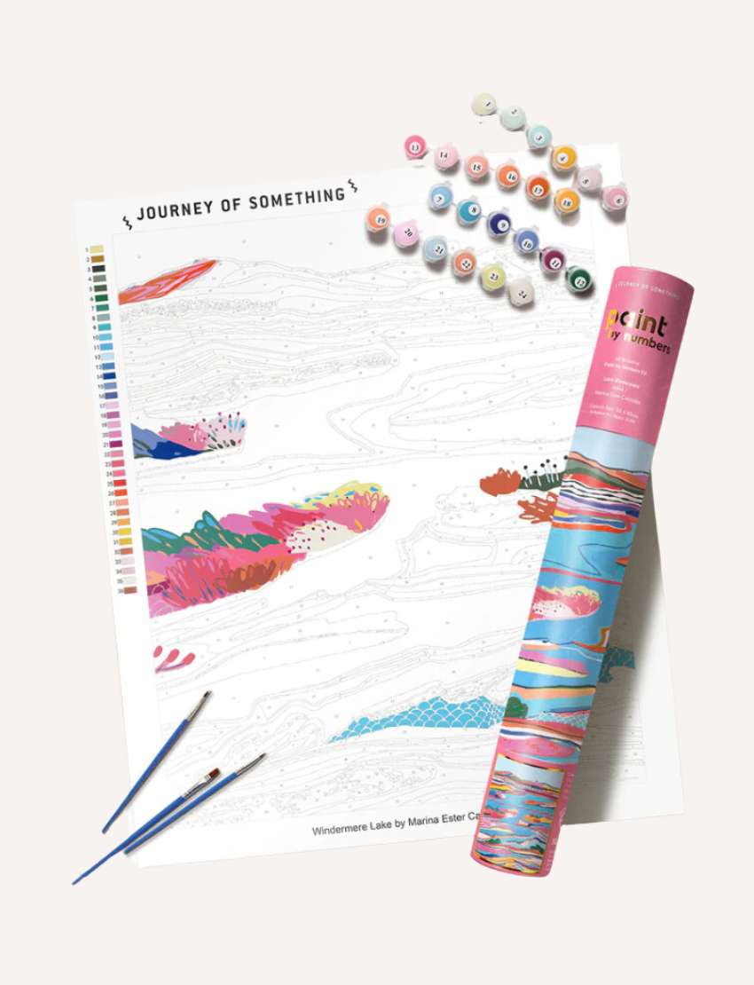 Explore mindfulness with our Paint by Numbers kit by Journey of Something. Enjoy creating art with a canvas titled "Life is Beautiful," featuring two illustrated birds and flowers. Complete your masterpiece using 16 numbered paint pots and two brushes, all in a decorative tube.