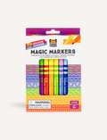 A set of six Tiger Tribe Colour Change Magic Markers is displayed in its packaging. The markers come in red, yellow, green, pink, orange, and blue. A warning on the package indicates they are not suitable for children under 3 years.