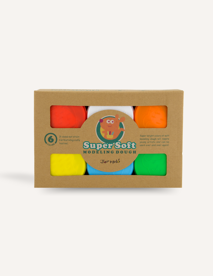 Box of 'Super Soft' modeling dough with six vibrant colors.