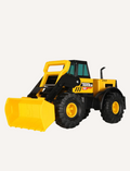 Introducing the Tonka Steel Front Loader, a yellow and black toy truck featuring large wheels, a front loader, and a sleek black cab. Perfectly crafted for children, it showcases the iconic 