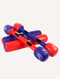 The image displays the Cooee Battle Stixx toy set box, ideal for children aged 6 and above. This sturdy set includes inflatable foam paddles in bright red and purple, encouraging kids to 