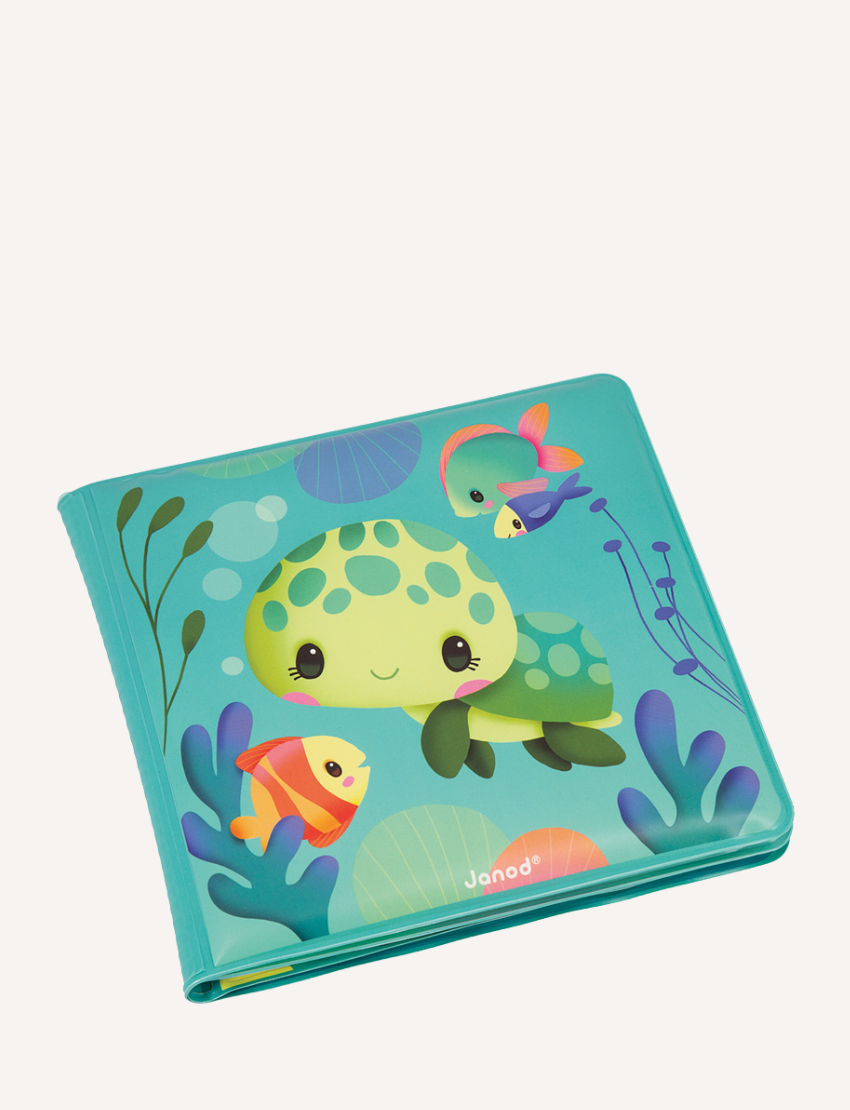 Introducing Janod's Magic Bath Book, a sea-themed sensory adventure! With a cheerful octopus cover, explore playful crabs and fish inside. Perfect for curious minds aged 10 months and up to dive into the wonders of sea creatures today!.