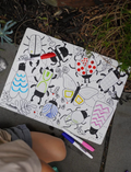 The HeyDoodle Sensory Mat by HeyDoodle provides an engaging coloring experience with black and white insects, perfect for enhancing sensory play and fine motor skills. It comes with vibrant markers to boost interactive learning.