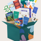 A teal box from The Play Way, called the Language Promotion Program, offers educational materials and board games like "Gnomes at Night," "Link it Up," and "Make 'N' Break." It includes a flyer on a language arts unit to boost language skills with fun activities.