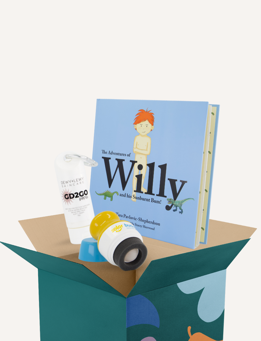 The Play Way's Sensory Friendly Sunscreen Kit in a box, a therapist-designed tool with book and applicator.