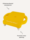 The Play Way yellow scooter board, a therapist designed tool, shown enhancing physical development and promoting motor planning.