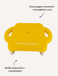 The Play Way yellow scooter board, a therapist designed tool, encourages movement, strengthens core, and builds coordination.