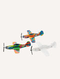 A vibrant Tiger Tribe Jet Racers - Bullseye box displays two foam planes in an action-packed set. The blue surface features arrows, product details, a small parts warning, and an age recommendation of 5-9 years.