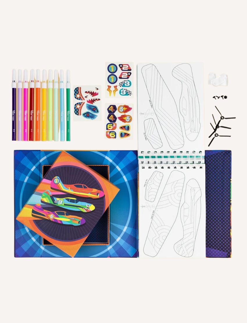 A vibrant Tiger Tribe Jet Racers - Bullseye box displays two foam planes in an action-packed set. The blue surface features arrows, product details, a small parts warning, and an age recommendation of 5-9 years.