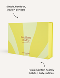 The Sensory Play Australia Routines Buddy Magnetic Planner Set in its yellow box, a therapist-developed tool for healthy habits.