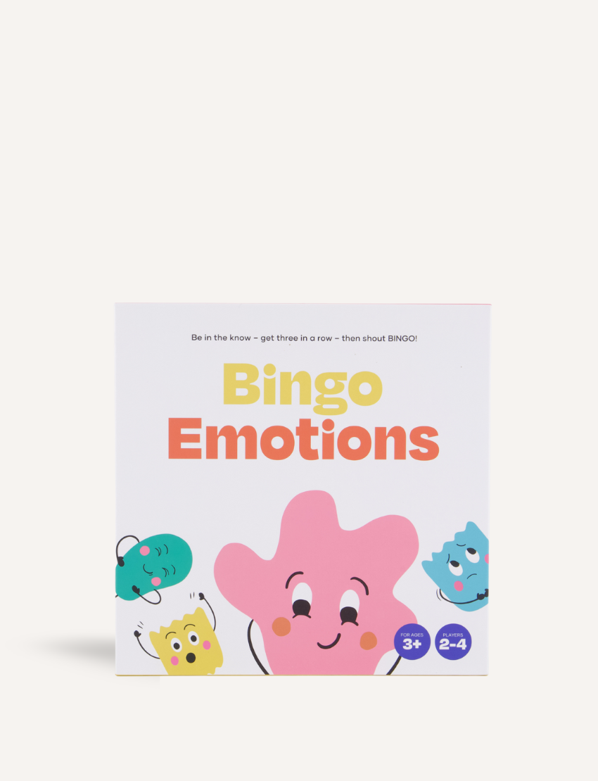 The Play Way's Bingo Emotions game box displays colorful cartoon emotions, encouraging kids to recognize and understand feelings through play.