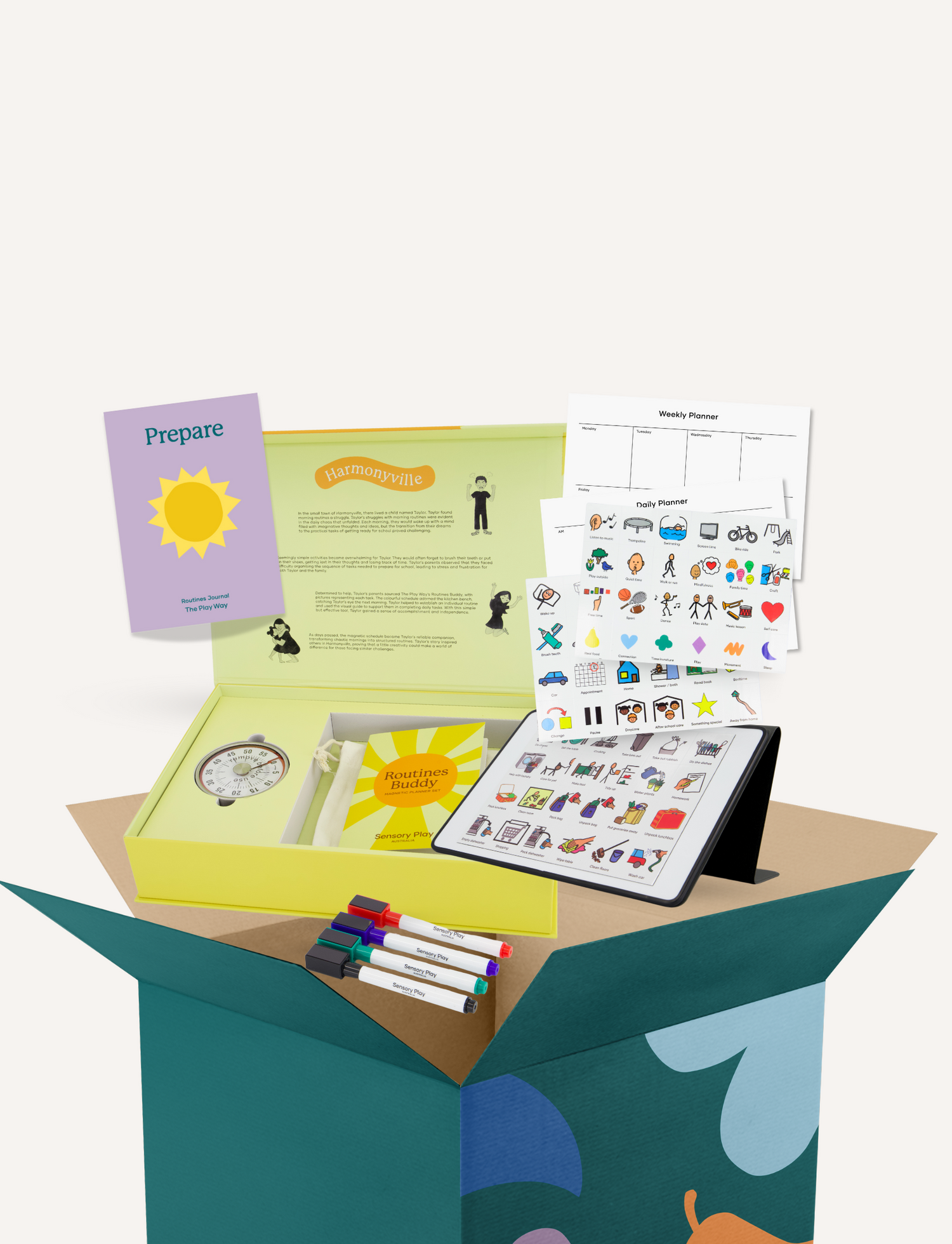 The Sensory Play Australia Routines Buddy bundle, a therapist-developed set with planners and a visual schedule for independence.