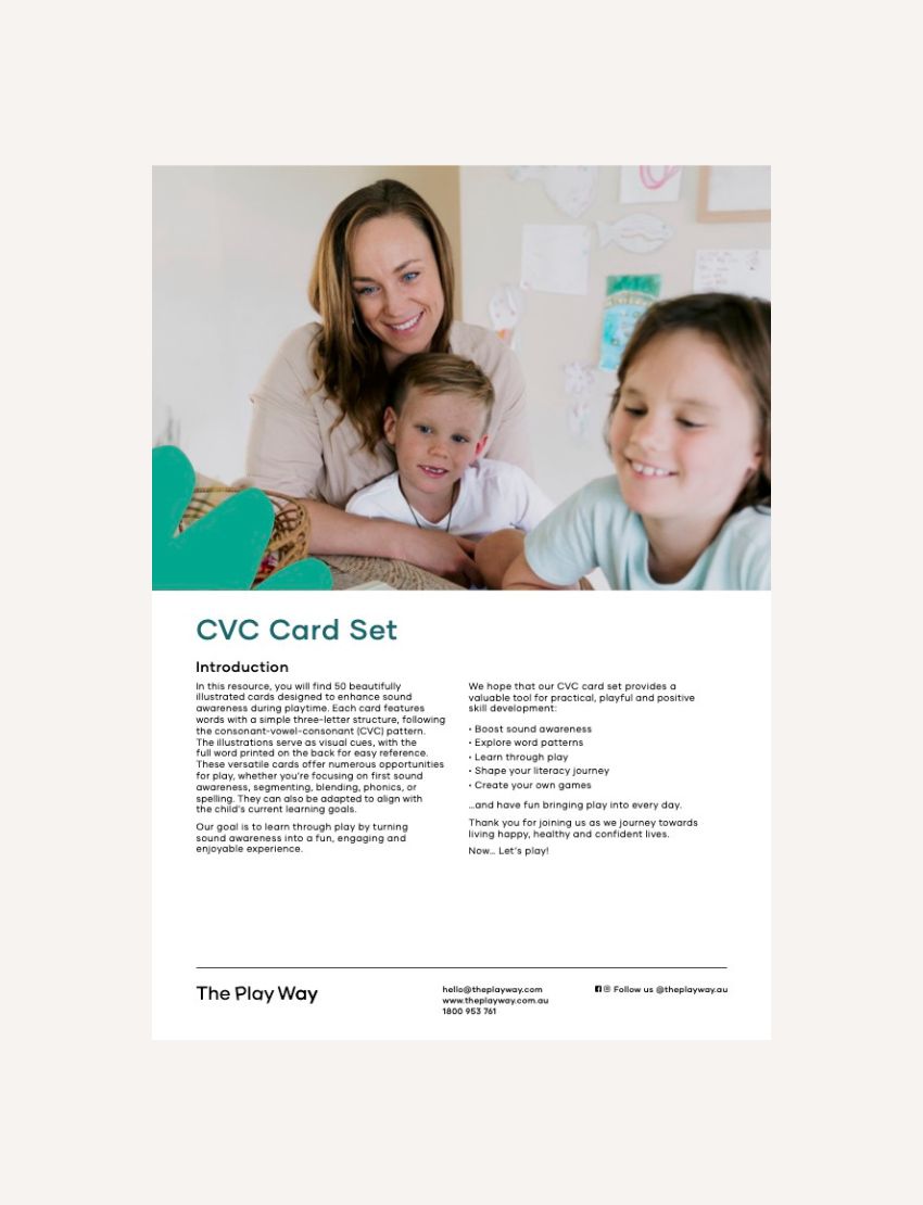 CVC Card Set introduction: Parents and children engaging with learning cards.