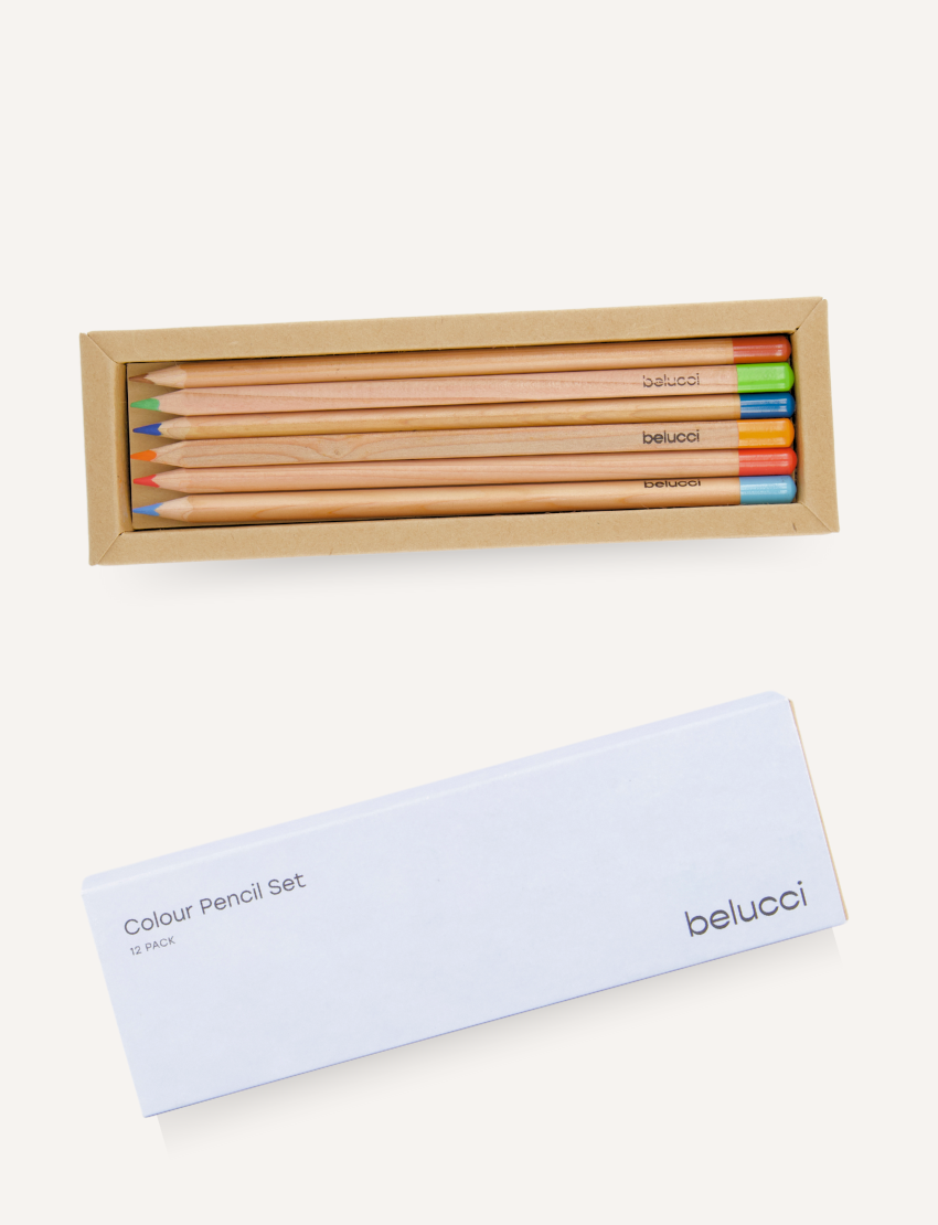 The Play Way Little Artist Creative Bundle includes a 12pc Belucci Colour Pencil Set in a handy natural wood box.