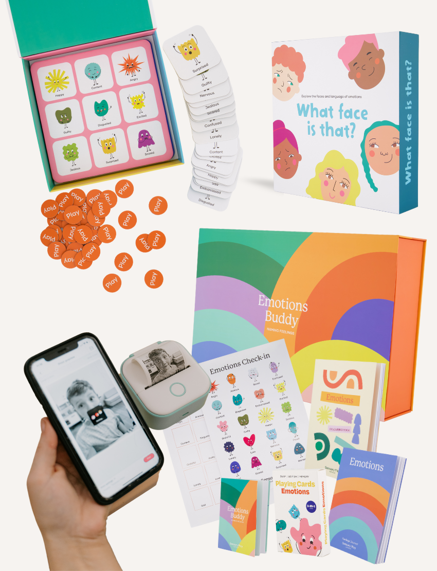 Emotional Literacy Professional Development Package: emotions cards, emotions buddy book, and parent resources.
