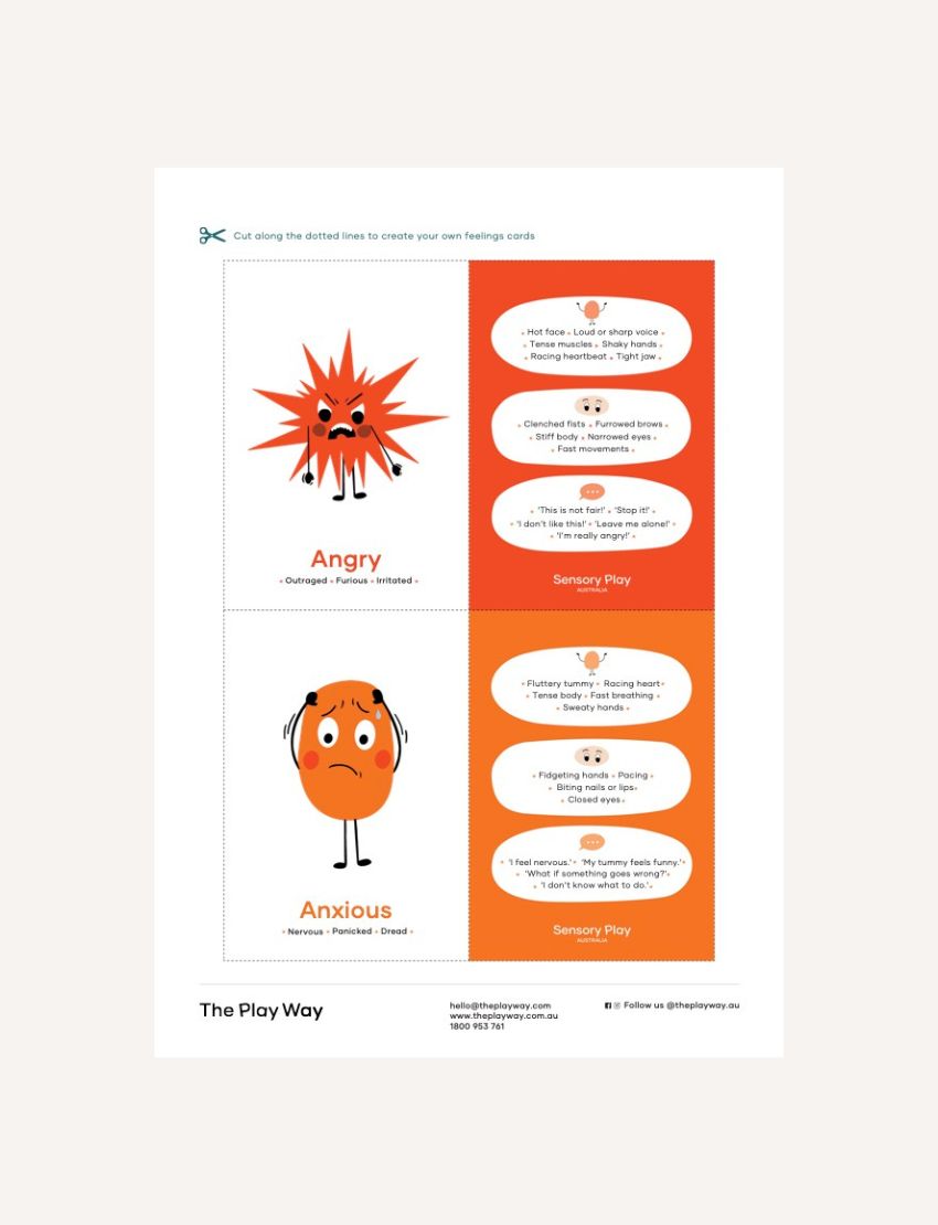 A woman sits with two young children, holding up The Play Way's Feelings Cards Digital Resource showing a surprised emoji. Text below introduces the cards and emotional literacy, perfect for early childhood settings.