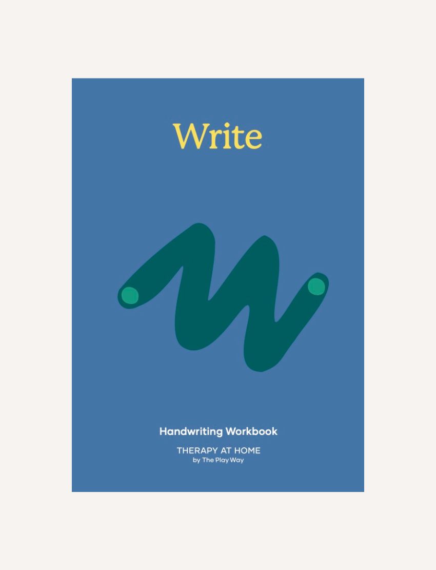 Handwriting Practice Workbook cover: Blue cover with 'Write' and a green abstract shape.