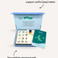 The Sleep Buddy by Sensory Play Australia is a delightful sleep-themed gift box featuring the children's book "Finley's Night-time Journey," a soothing bedtime routine board game, a comforting "Sweet Dreams" night light, and an informative booklet titled "Sleep." These items are elegantly organized in an open teal box to create the ideal sleep companion for your little one.