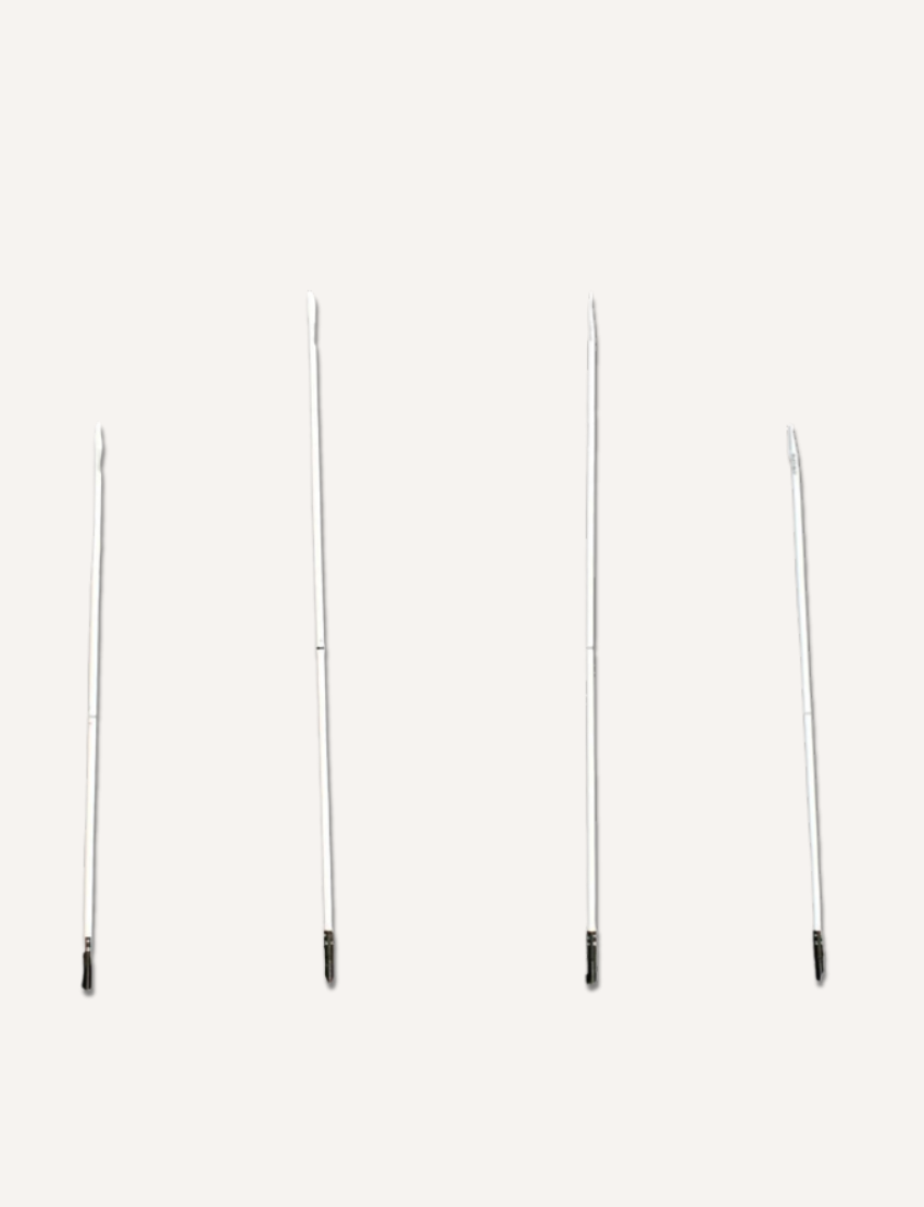 The Buffalo Sports Junior AFL Goal Posts feature four sleek, slender white rods with black tips, evenly spaced against a plain white background.