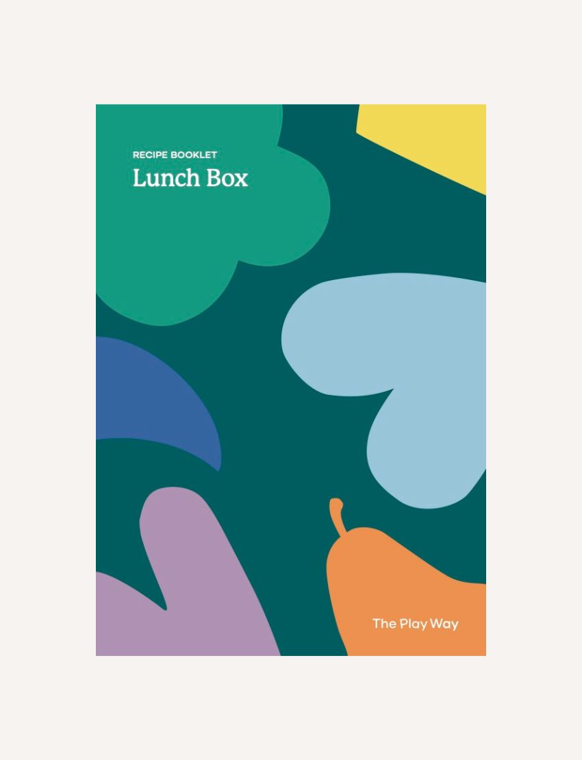 Lunch Box Recipe Booklet: A vibrant cover page with colorful abstract shapes for The Play Way's lunch box recipes.