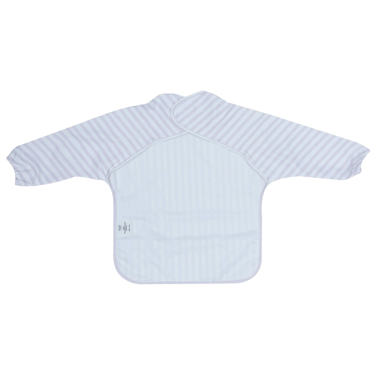 Messie Smock Bib in a light purple and white stripe pattern, perfect as an art smock for kids.