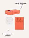 Sensory Play Australia Mini Printer and orange box, perfect for on-the-go creativity and artistic expression for all ages.