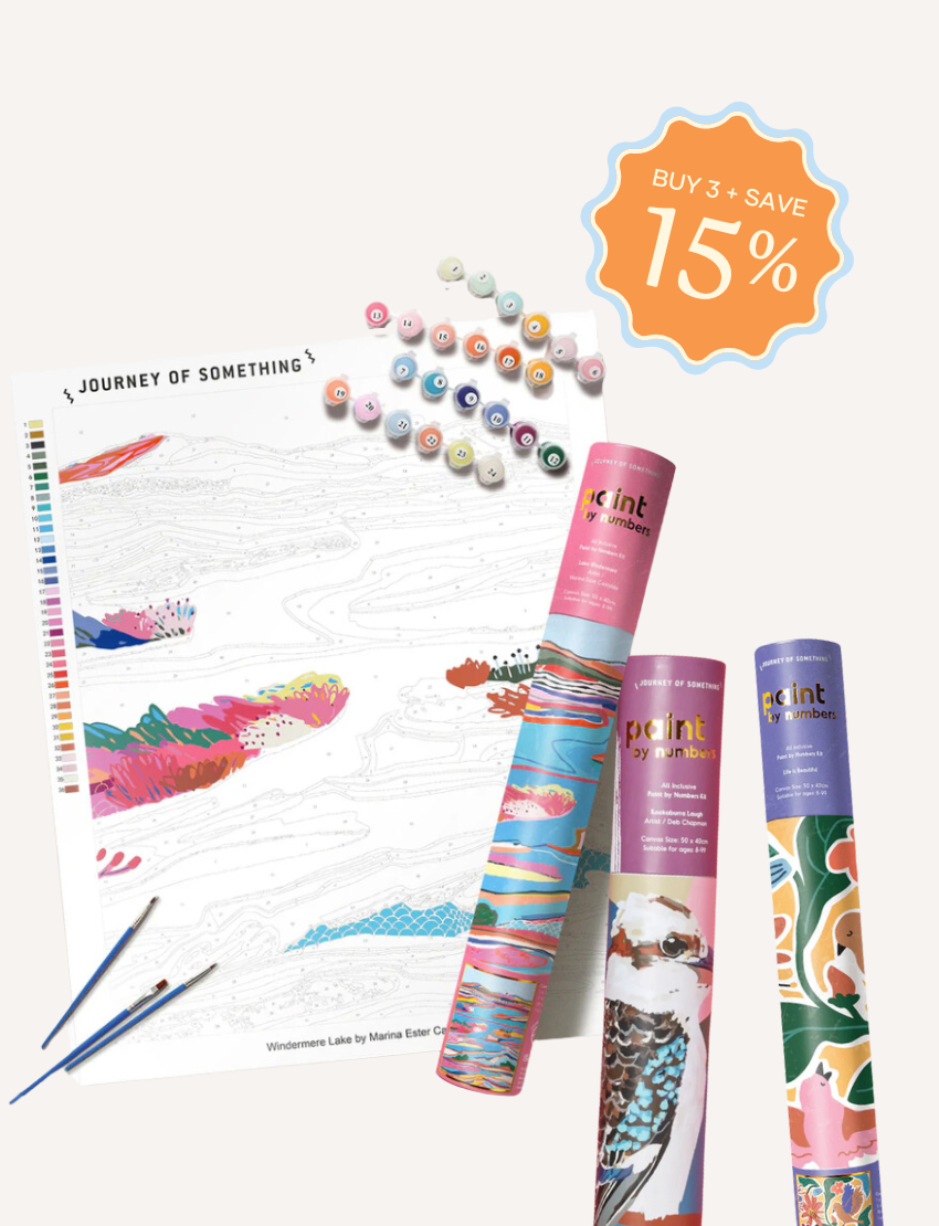 Paint by Numbers kit for kids: landscape artwork with paint pots and brushes included for creative art projects.