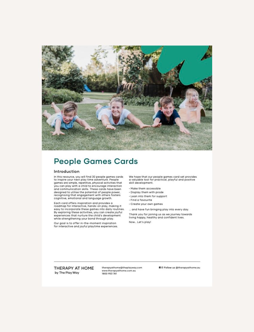 People Games Cards introduction: Children and adults playing games outdoors.